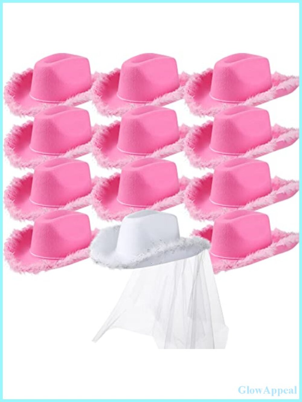 12 Pack Women's Cowgirl Party Costume Hats with Veil - Non Woven Material